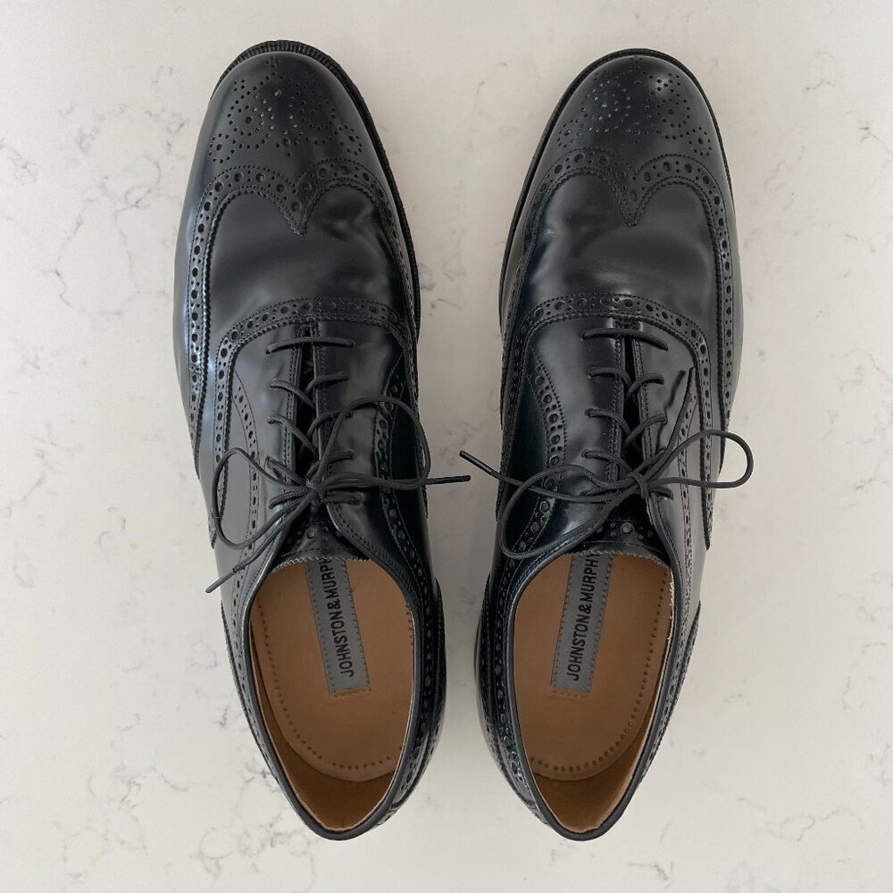 Johnston & Murphy Optima Comfort Lace Up Wingtip Brogue Leather Shoes Blk Sz 11
